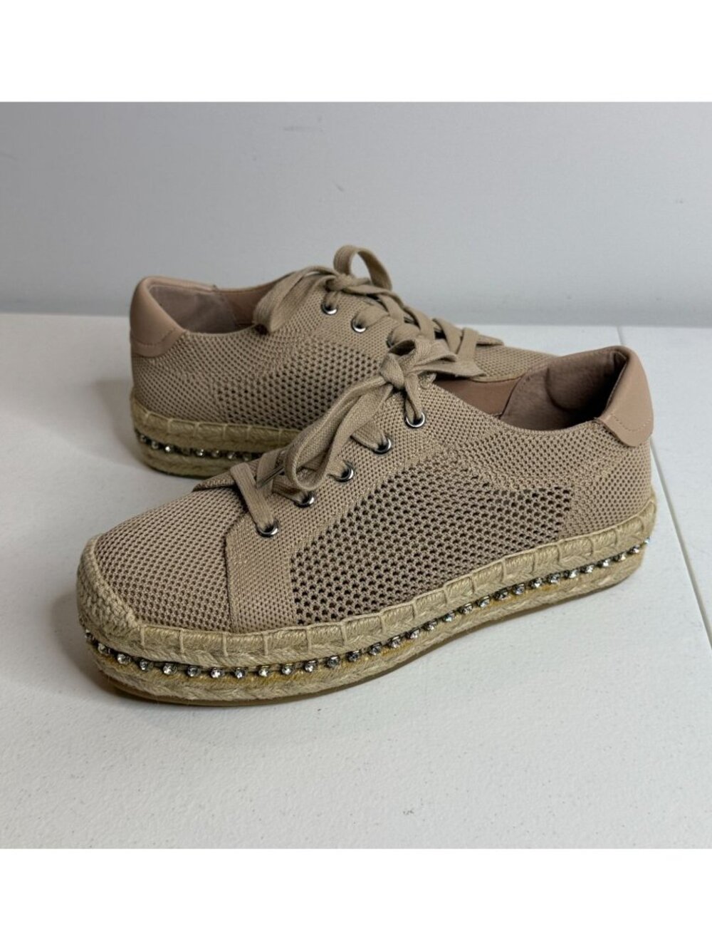 Chelsea & Violet Vltina 8M Rhinestone Espadrille Platform Sneakers Boho Glam